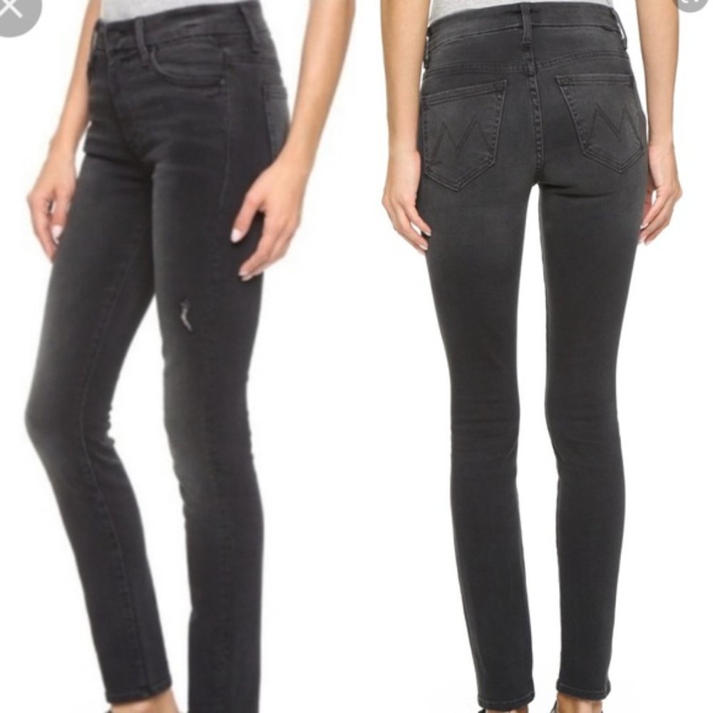 MOTHER High Waisted Looker Distressed Skinny Jeans Wait Until Dark Size 26